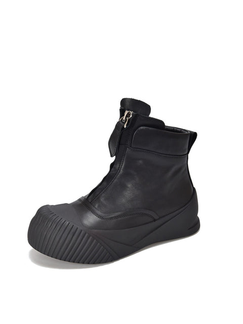 Damen Vintage Vintage Leder Reißverschluss Plateaustiefel