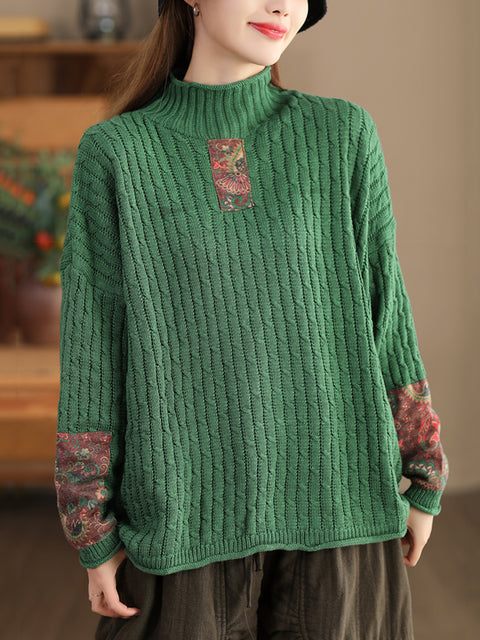 Gestrickter Rollkragenpullover mit Retro-Patch für Damen