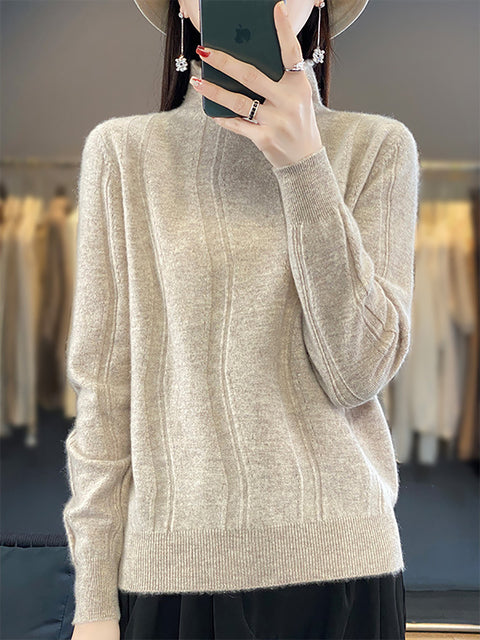 Damen Herbst Lässiger Streifen O-Ausschnitt Wollstrickpullover