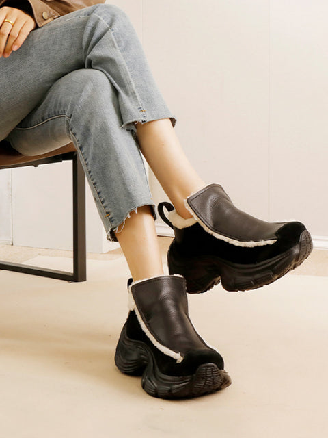 Women Winter Fashion Leather Fleece-lined Platform Shoes