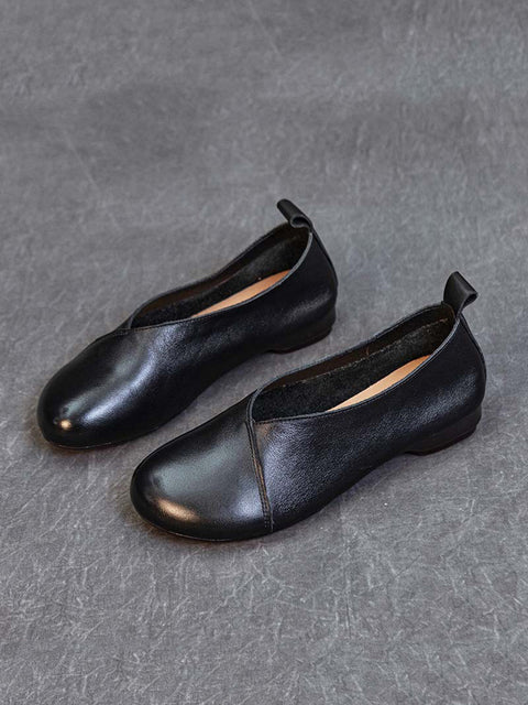 Women Vintage Spring Leather Low-Heel Shoes