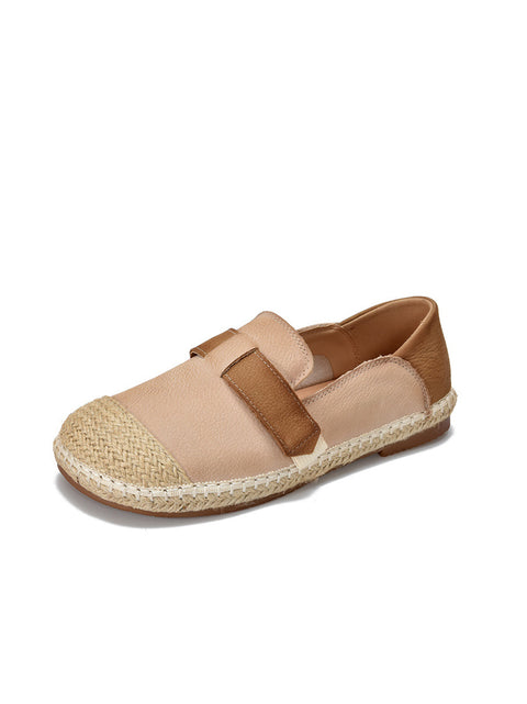 Damen Sommer Vintage Leder Gespleißte Flache Schuhe