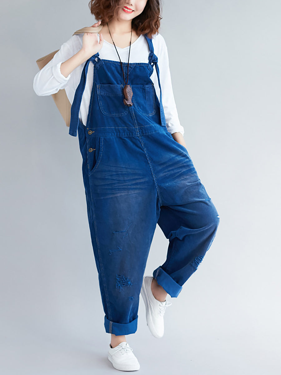 Damen Retro Colorblock Herbst Denim Jumpsuits