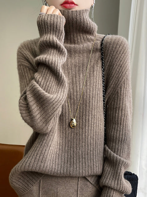 Damen Herbst Lässiger Streifen O-Ausschnitt Wollstrickpullover