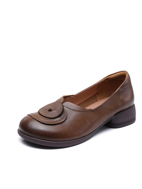 Damen Vintage Leder gespleißte Schuhe mit mittelhohem Absatz