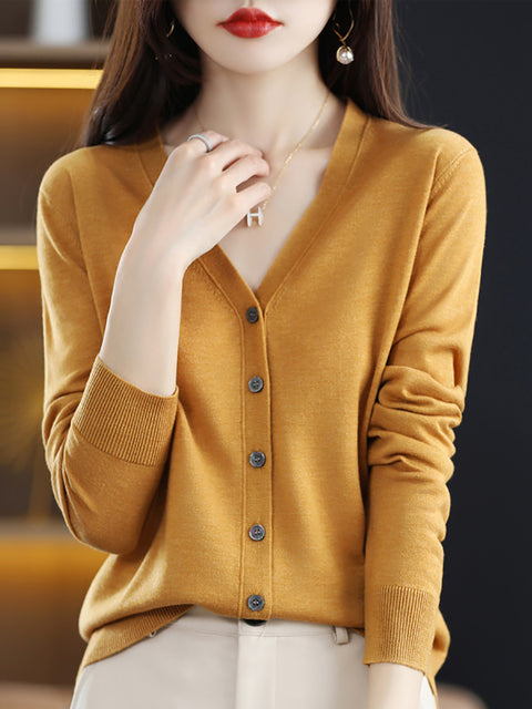 Women Casual Wool Spring V-Neck Cardigan Blouse