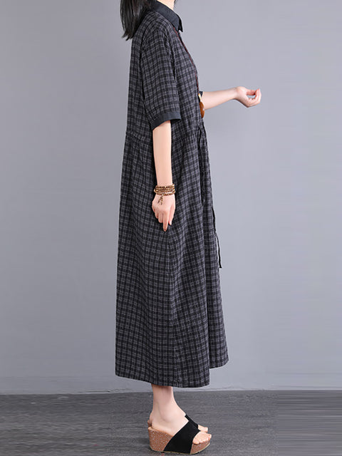 Übergröße Damen Artsy Plaid Baumwollkleid