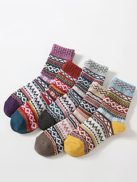 5 Paar Retro-Stricksocken für Damen