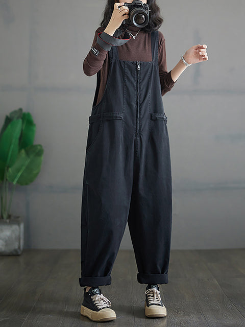 Frauen Herbst Vintage Reißverschluss Beiläufige Lose Feste Overalls