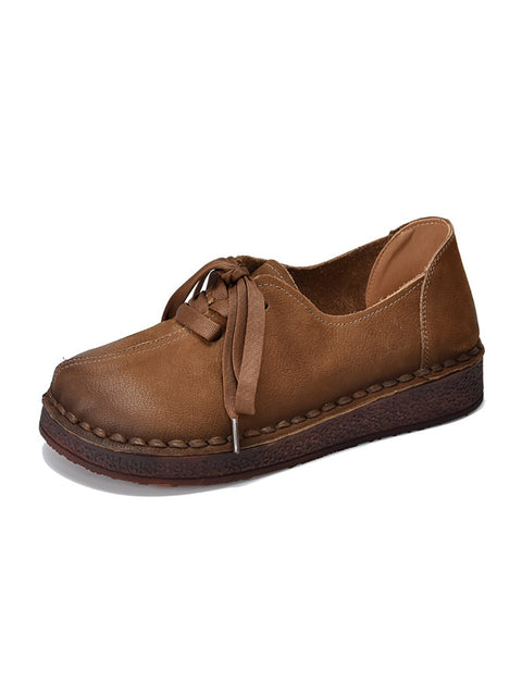 Damen Vintage Frühling Echtleder Flache Schuhe