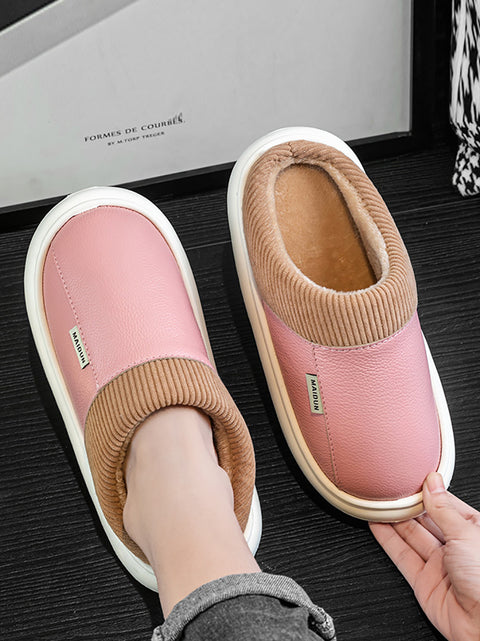 Couple Winter Fleece-lined Leather Slippers