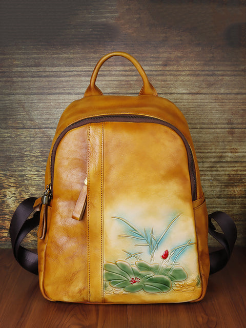 Damen Rucksack mit Vintage Blumenprägung und großem Fassungsvermögen