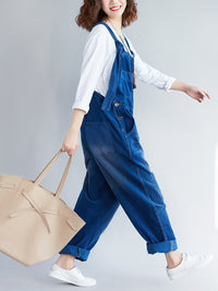 Thumbnail for Damen Retro Colorblock Herbst Denim Jumpsuits