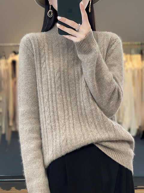 Damen Herbst Lässiger Streifen O-Ausschnitt Wollstrickpullover