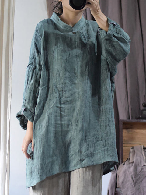 Women Vintage Solid Linen Loose Long Blouse