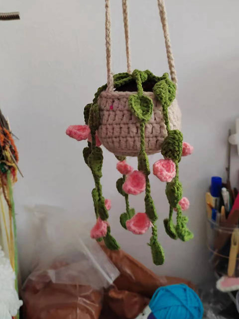 Handmade Knitted Hanging Potted Plant Car Pendant