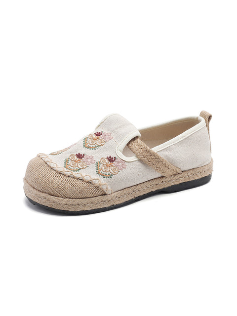 Damen Flache Schuhe aus Leinen mit ethnischer Blumenstickerei