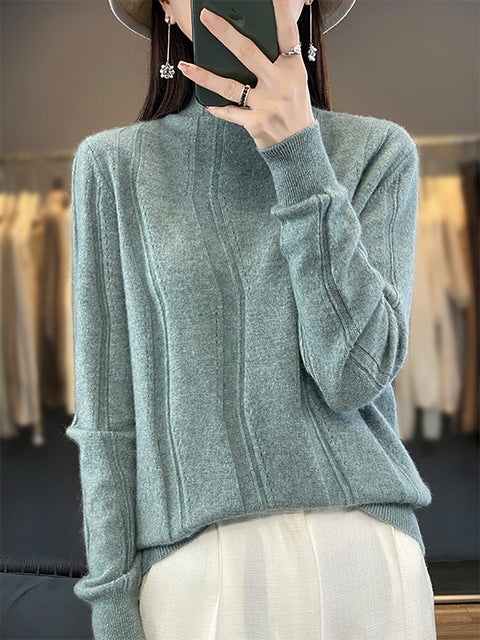 Damen Herbst Lässiger Streifen O-Ausschnitt Wollstrickpullover