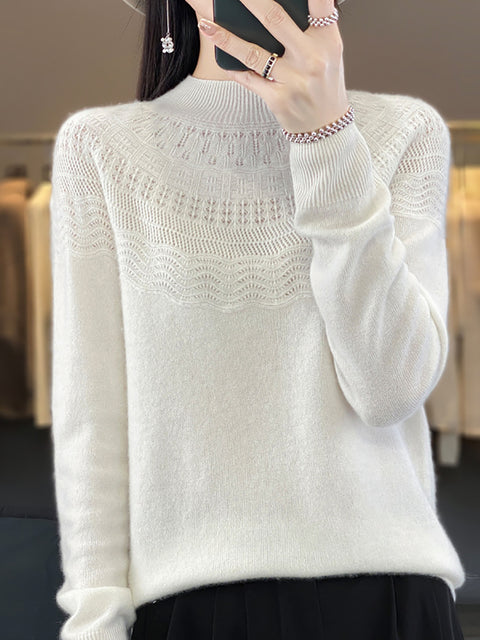 Damen Herbst Lässiger Streifen O-Ausschnitt Wollstrickpullover