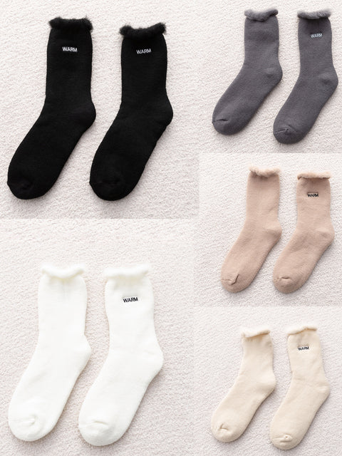 5 Paar Damen-Wintersocken aus fester Baumwolle mit Fleece-Futter