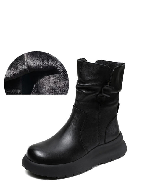 Women Winter Genuine Leather Spliced Low Heel Boots