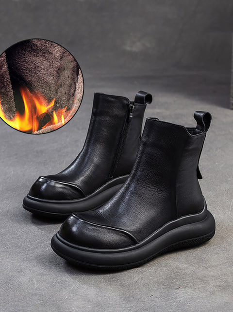 Damen Winter Casual Reißverschluss Leder Stiefel mit mittlerem Absatz