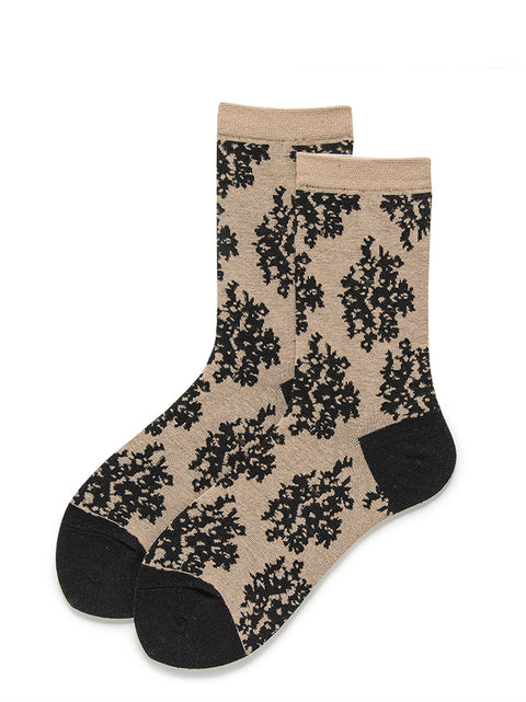 3 Paar Baumwollsocken mit Blumenmuster und Farbblockdesign für Damen