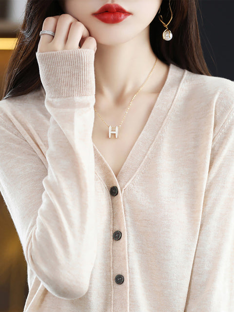 Women Casual Wool Spring V-Neck Cardigan Blouse