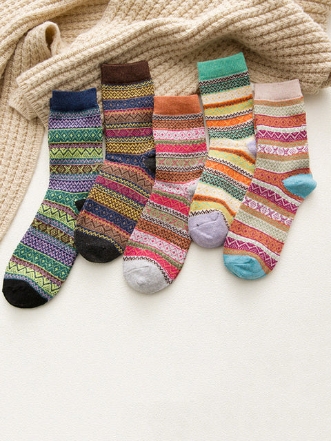 5 Paar Retro-Stricksocken für Damen