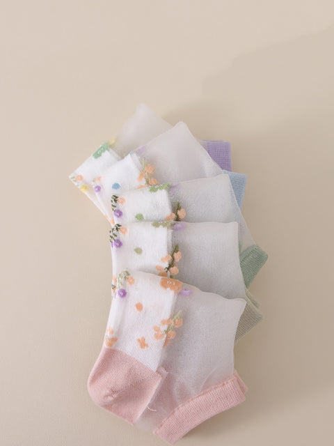 5 Paar dünne Jacquardsocken für Damen im Sommer