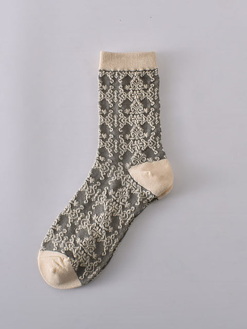 7 Paar Damen-Jacquard-Socken mit Vintage-Prägung