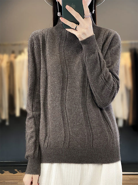 Damen Herbst Lässiger Streifen O-Ausschnitt Wollstrickpullover