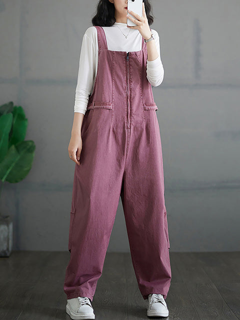 Frauen Herbst Vintage Reißverschluss Beiläufige Lose Feste Overalls