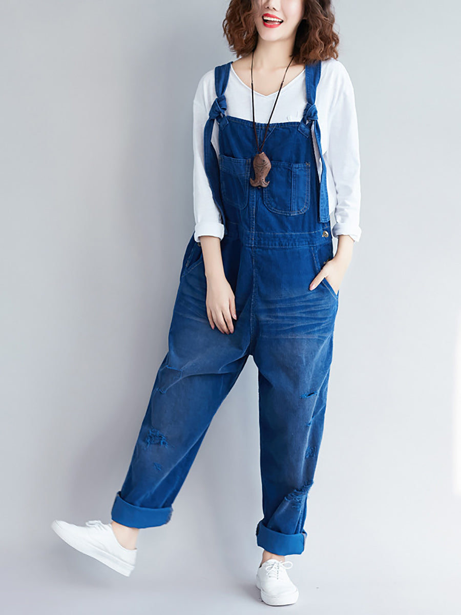 Damen Retro Colorblock Herbst Denim Jumpsuits