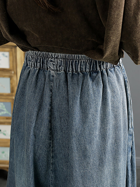 Damen Frühlingsblumen-Stickerei-Denim-Hose mit weitem Bein