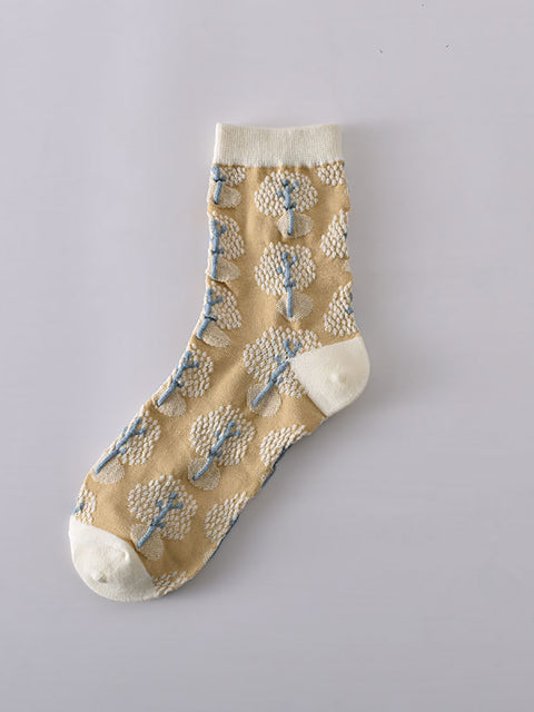 7 Paar Damen-Jacquard-Socken mit Vintage-Prägung