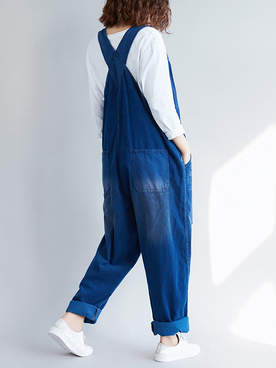 Damen Retro Colorblock Herbst Denim Jumpsuits