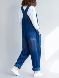 Thumbnail for Damen Retro Colorblock Herbst Denim Jumpsuits