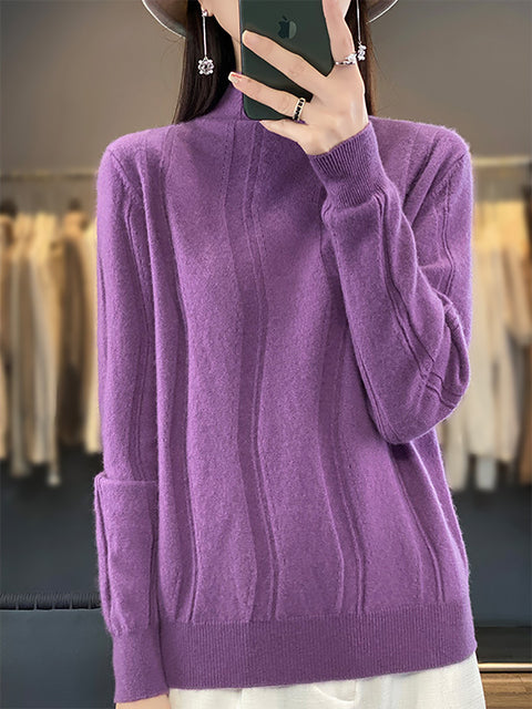 Damen Herbst Lässiger Streifen O-Ausschnitt Wollstrickpullover