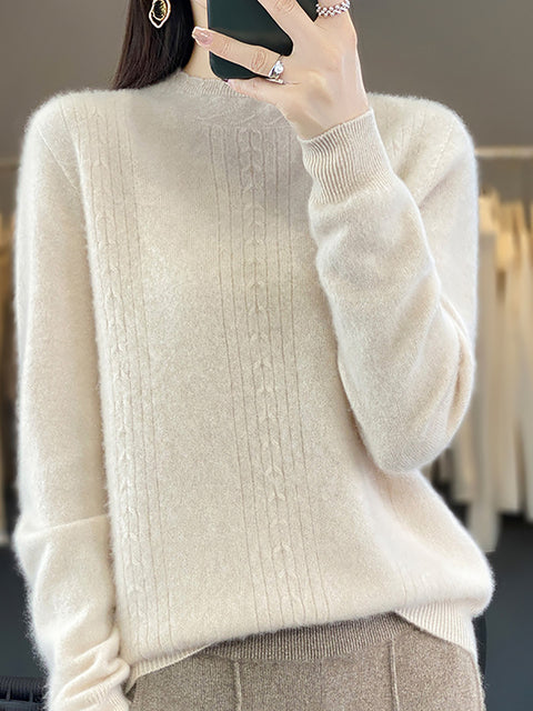 Damen Herbst Lässiger Streifen O-Ausschnitt Wollstrickpullover