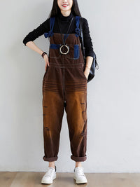 Thumbnail for Damen Retro Colorblock Herbst Denim Jumpsuits