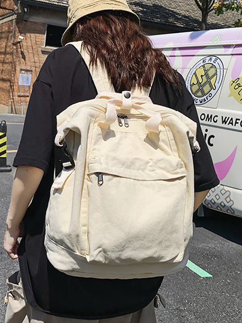 Women Casual Solid Square Canvas Backpack