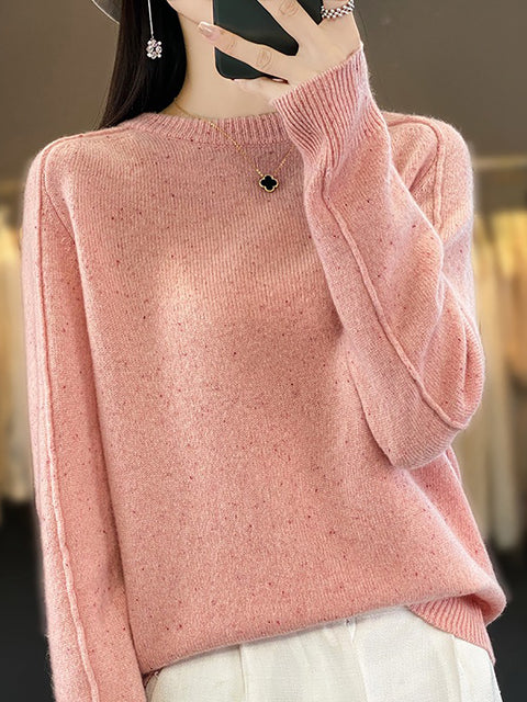 Women Casual Winter Solid Wool Knitted O-Neck Sweater