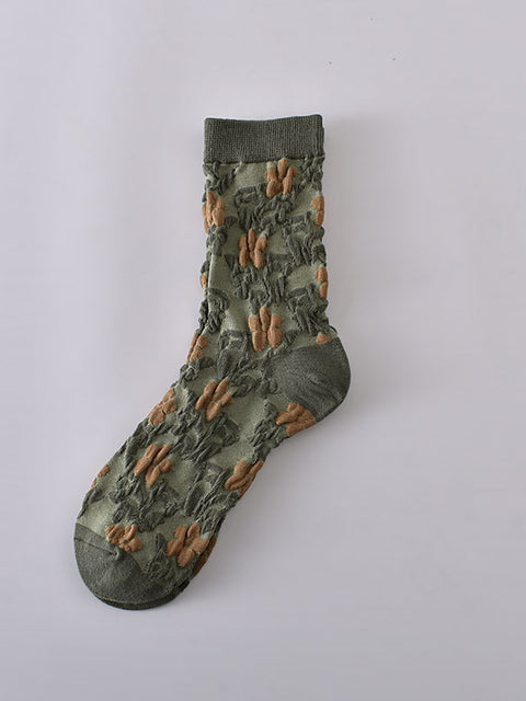 7 Paar Damen-Jacquard-Socken mit Vintage-Prägung