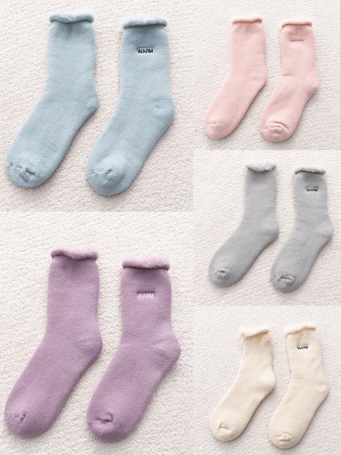 5 Paar Damen-Wintersocken aus fester Baumwolle mit Fleece-Futter