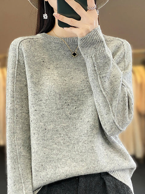 Women Casual Winter Solid Wool Knitted O-Neck Sweater