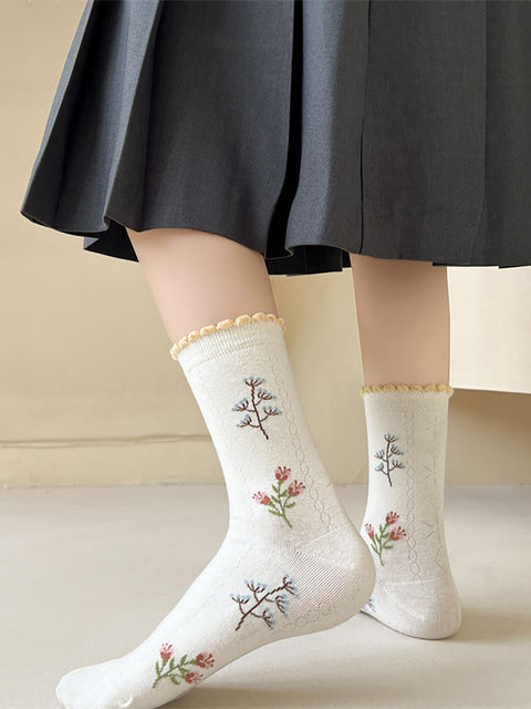 5 Paar Baumwollsocken mit Blumenmuster für Damen