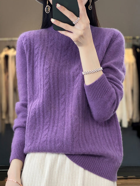 Damen Herbst Lässiger Streifen O-Ausschnitt Wollstrickpullover