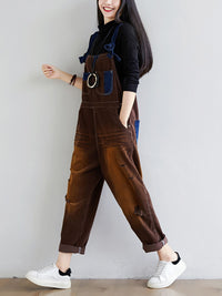 Thumbnail for Damen Retro Colorblock Herbst Denim Jumpsuits