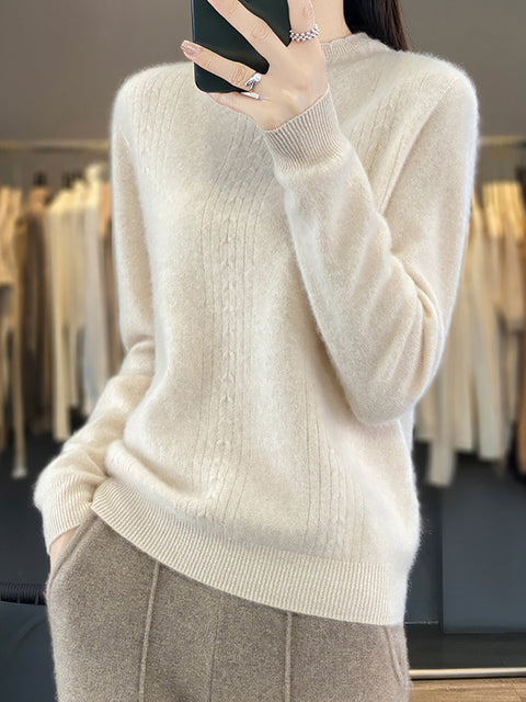 Damen Herbst Lässiger Streifen O-Ausschnitt Wollstrickpullover